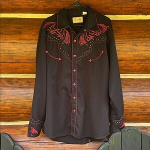 Scully Black Western Shirt with Pink Embroidery